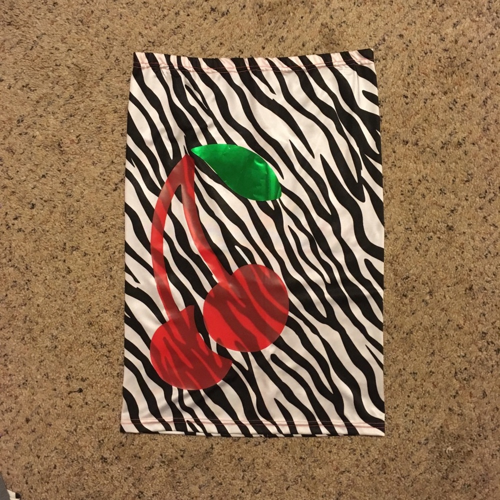 NWT zebra print stretchy pencil skirt with cherry graphic Jade Clark Dolls Kill
